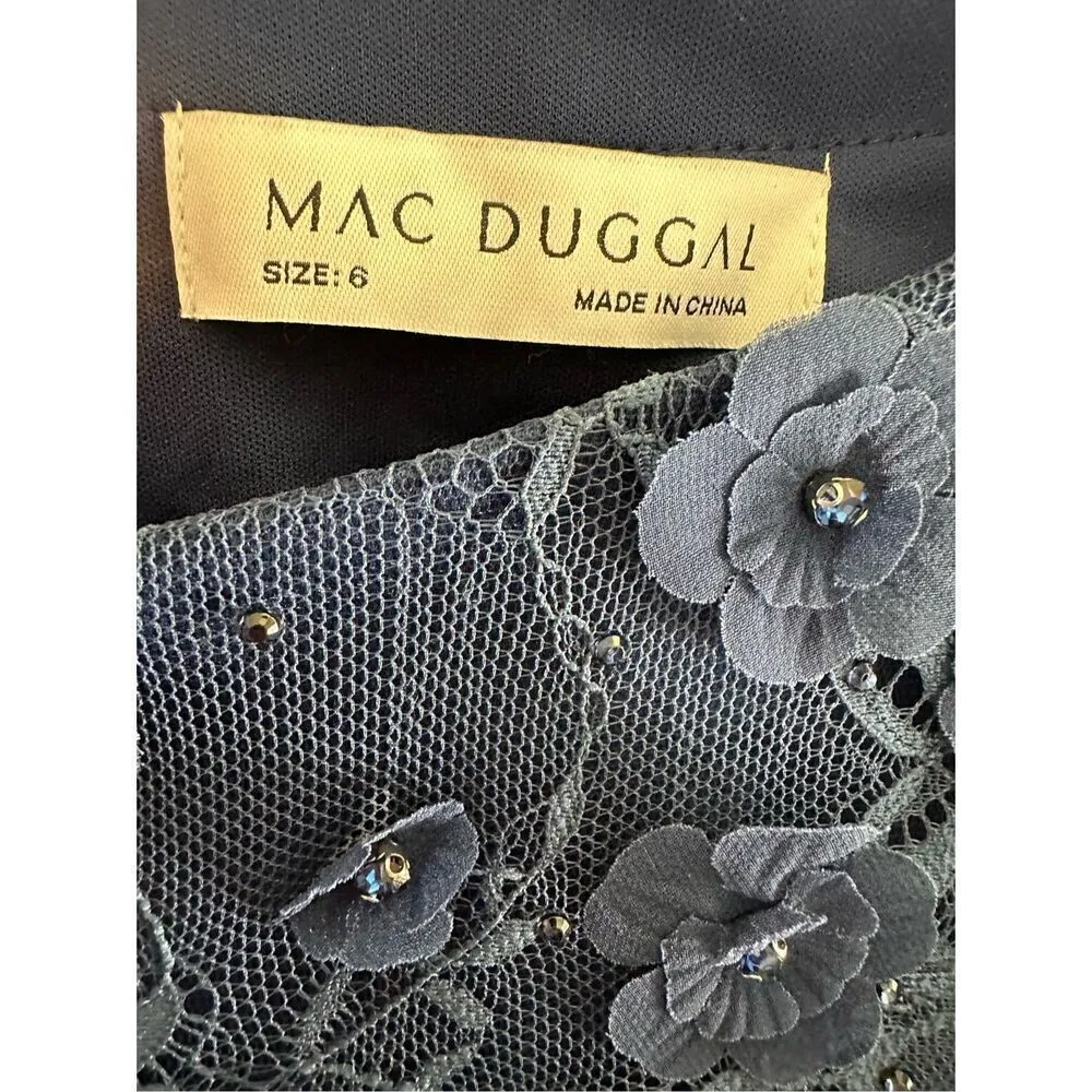 MAC DUGGAL FLORAL APPLIQUE BOAT NECK SHORT SLEEVE GOWN 67711 MIDNIGHT BLUE SIZE - Image 5