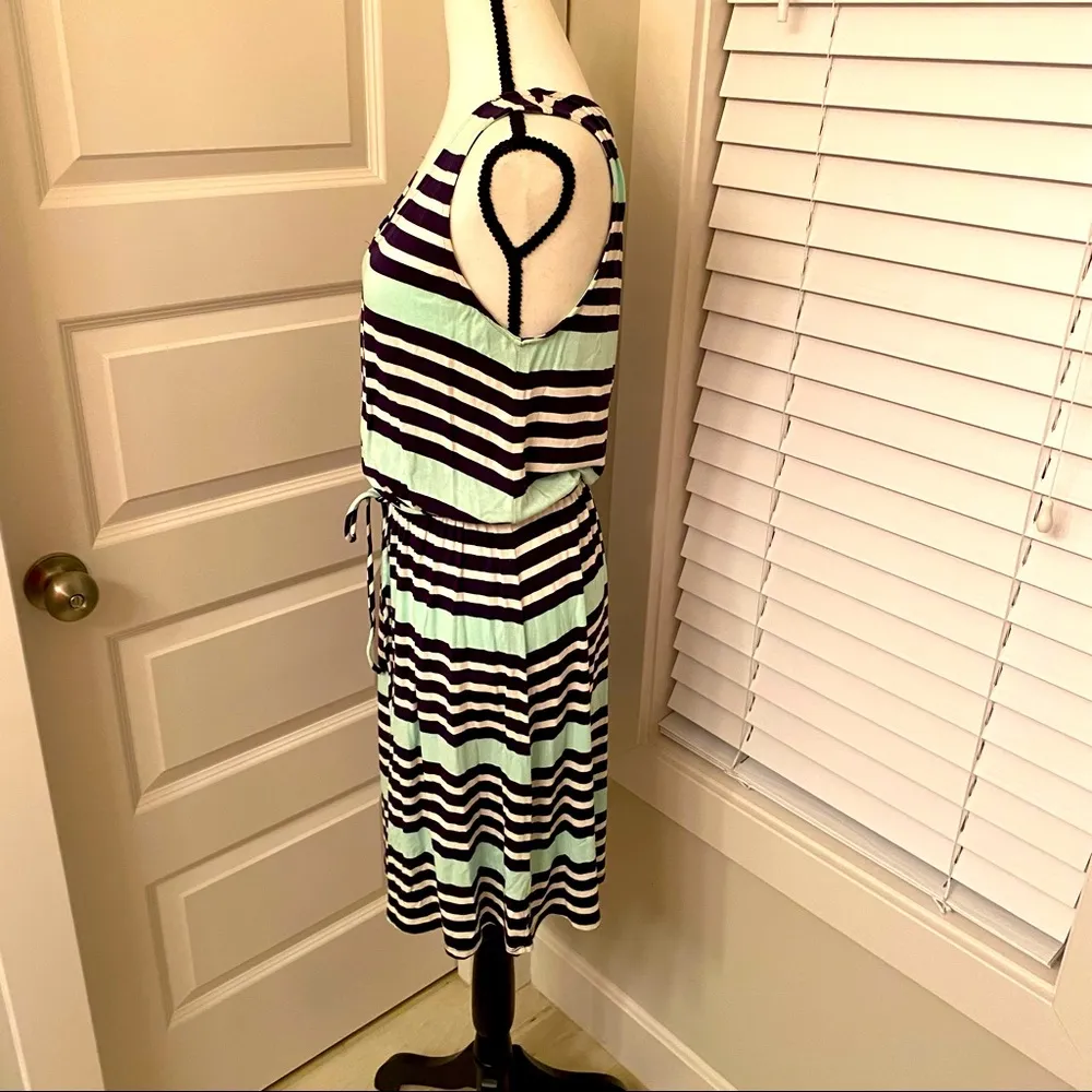 Merona || Navy/white/ sea foam green striped sleeveless v-neck t-shirt dress - Image 5