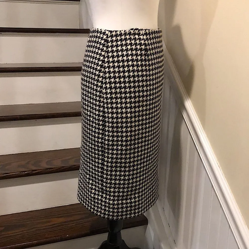 RALPH LAUREN Black White Houndstooth Wool Lined Wrap Skirt Leather Closure Sz 4 - Image 15