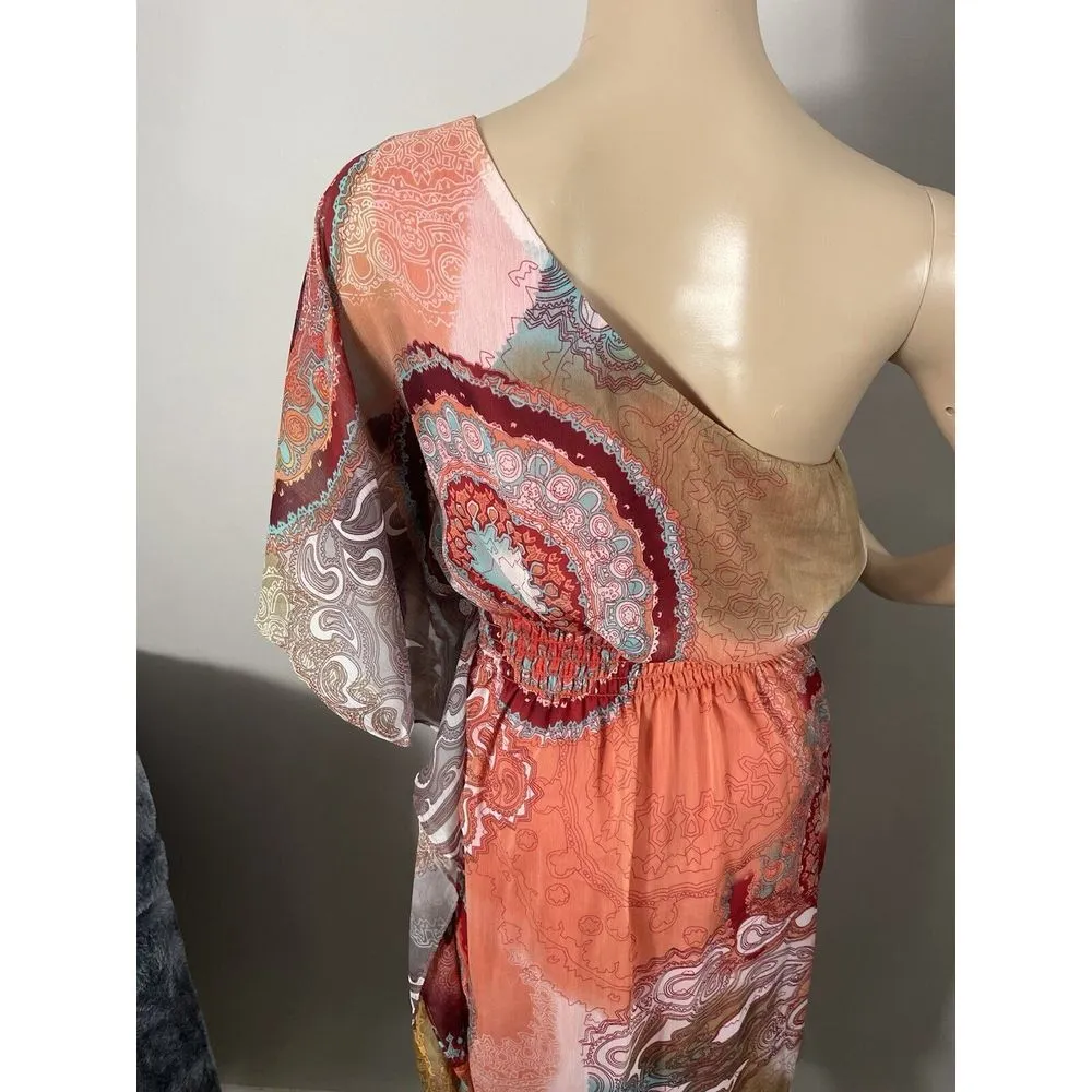 Bisou Bisou Multicolor Y2K boho grunge Off Shoulder Dress Size 6 A-3 - Image 5