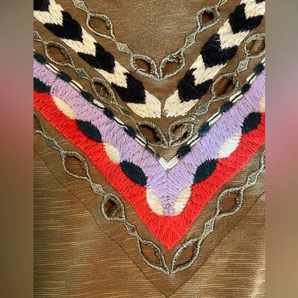 Free People Hand Me Down Moss Embroidered Collar Top M/L - Image 4