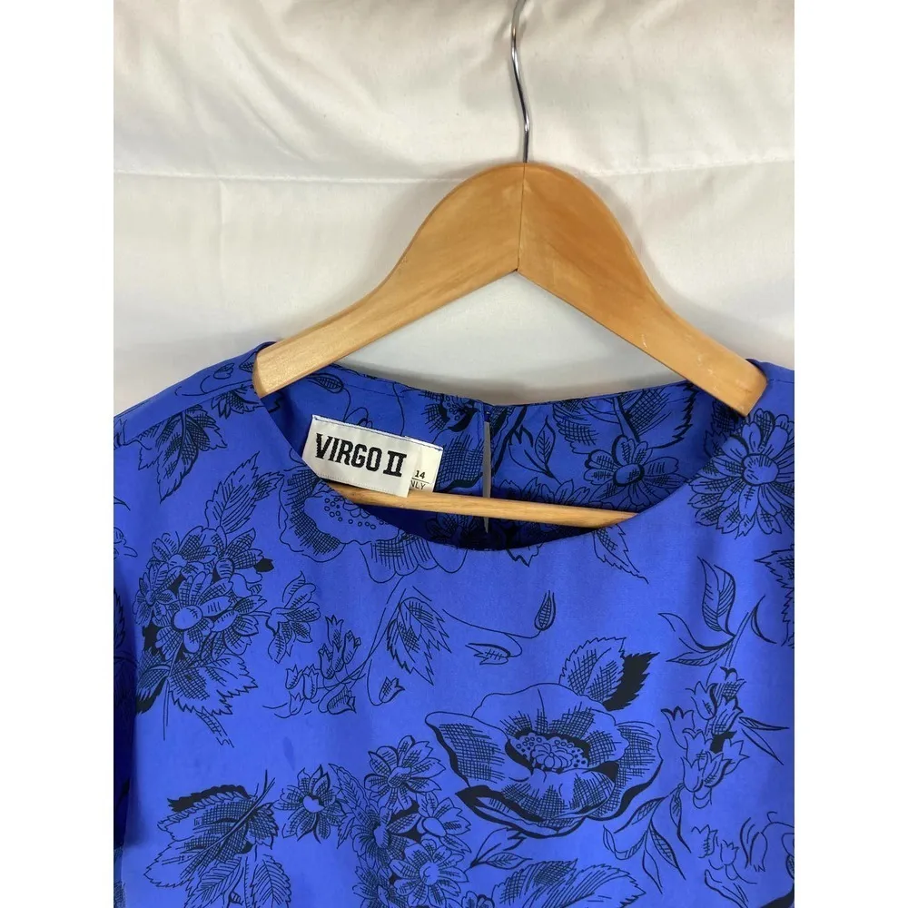 Virgo II Vintage Blouson Dress Floral Pattern Size 14 - Image 3