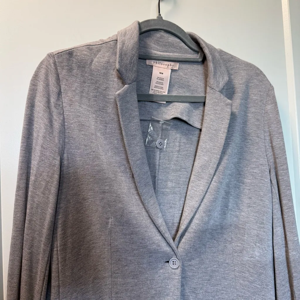 NWOT Philosophy Republic Jersey Knit Stretch Heather Grey Basic Blazer Neutral M - Image 2