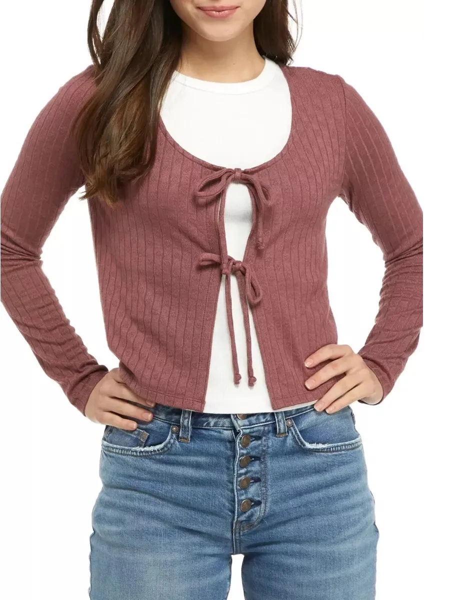 Self Esteem Womens Cardigan Sz S Rose Brown Pointelle Double Tie Y2K NEW 90s - Image 1