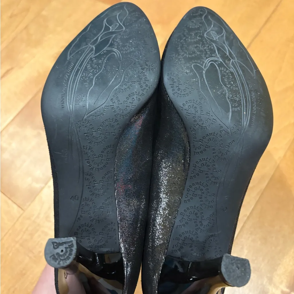 BeautiFeel LOTUS leather suede metallic black silver pumps shoes sz 40 9 - Image 6