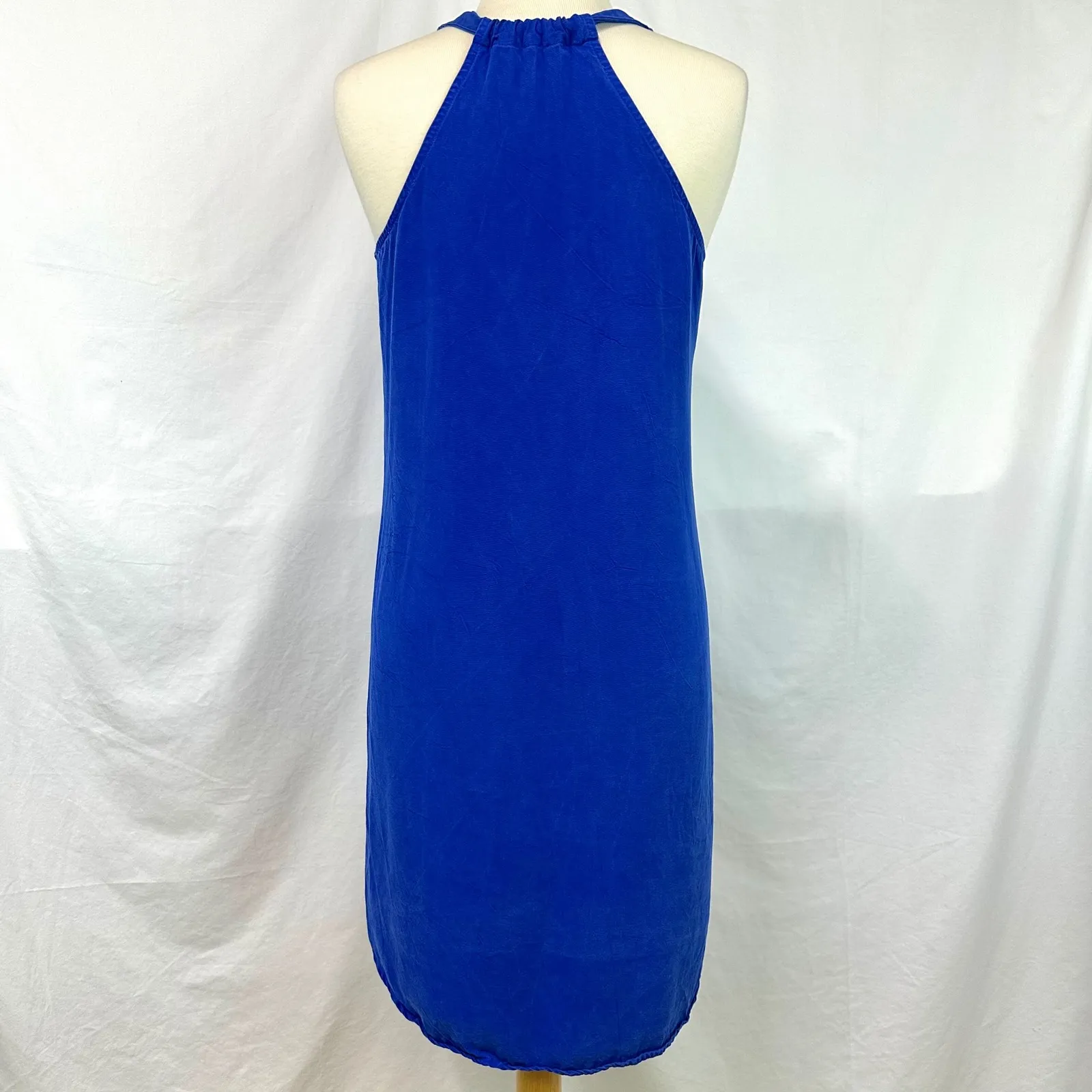 MAVEN WEST Cobalt Blue Halter V Neck Relaxed Boxy Mini Dress Cupro Women's XS - Image 4