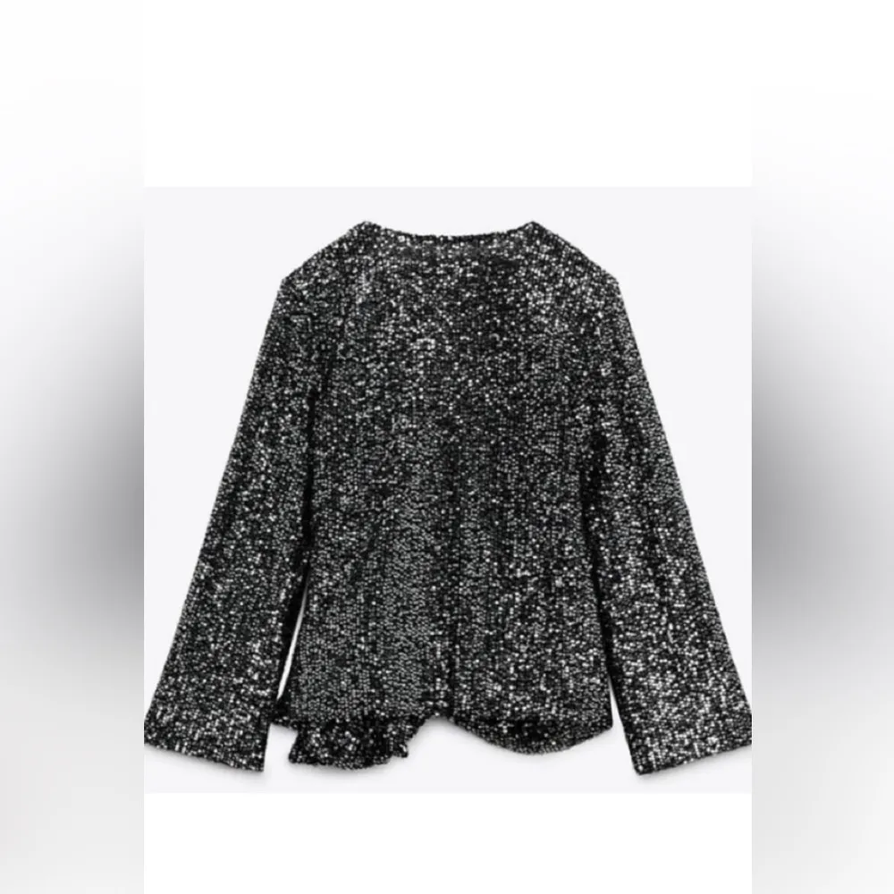 Zara Black and Silver Sequin Wrap Top - Image 4