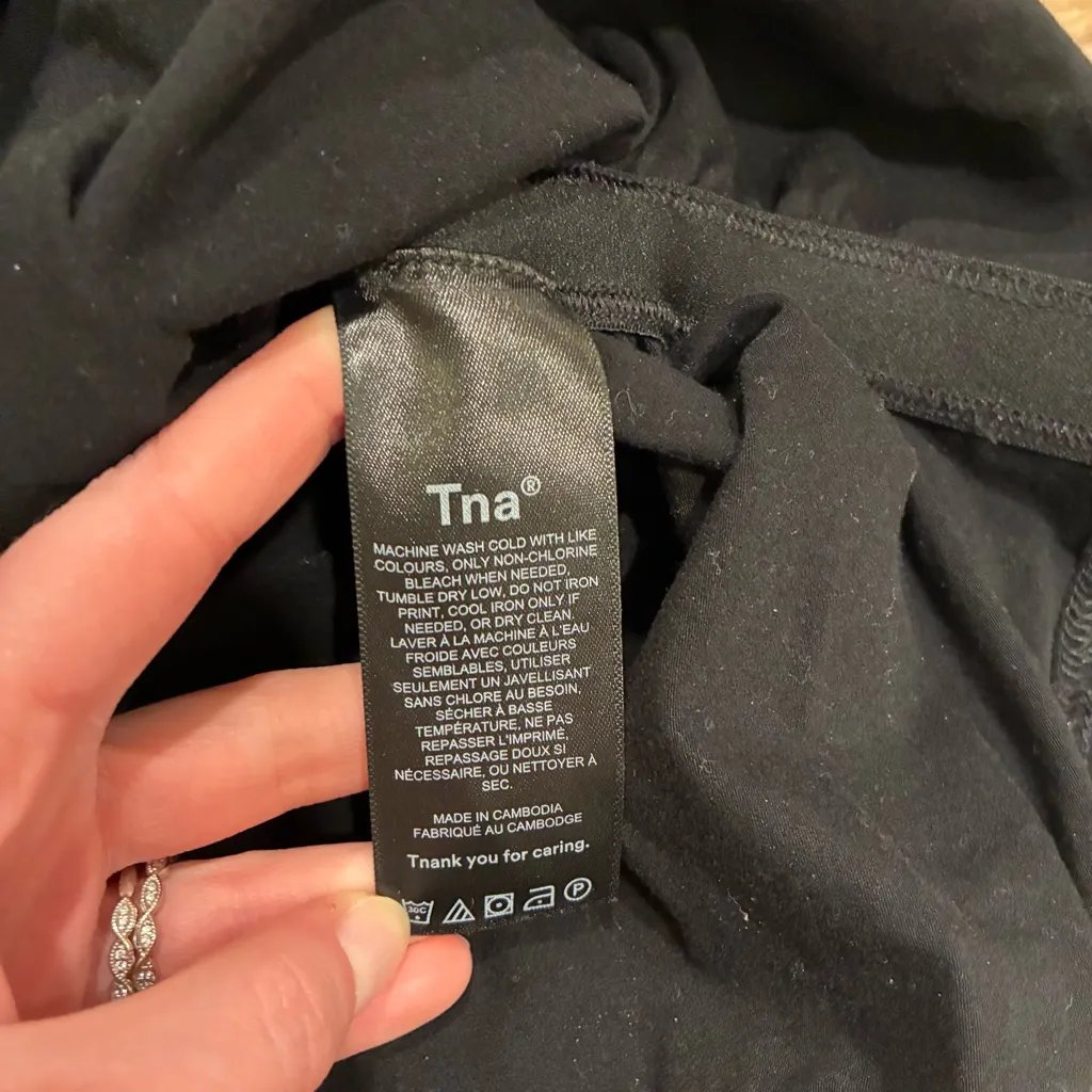 TNA x Aritzia Chill Malibu Long Sleeve Dress Ruched Mini Cotton Size M Black Size M - Image 6