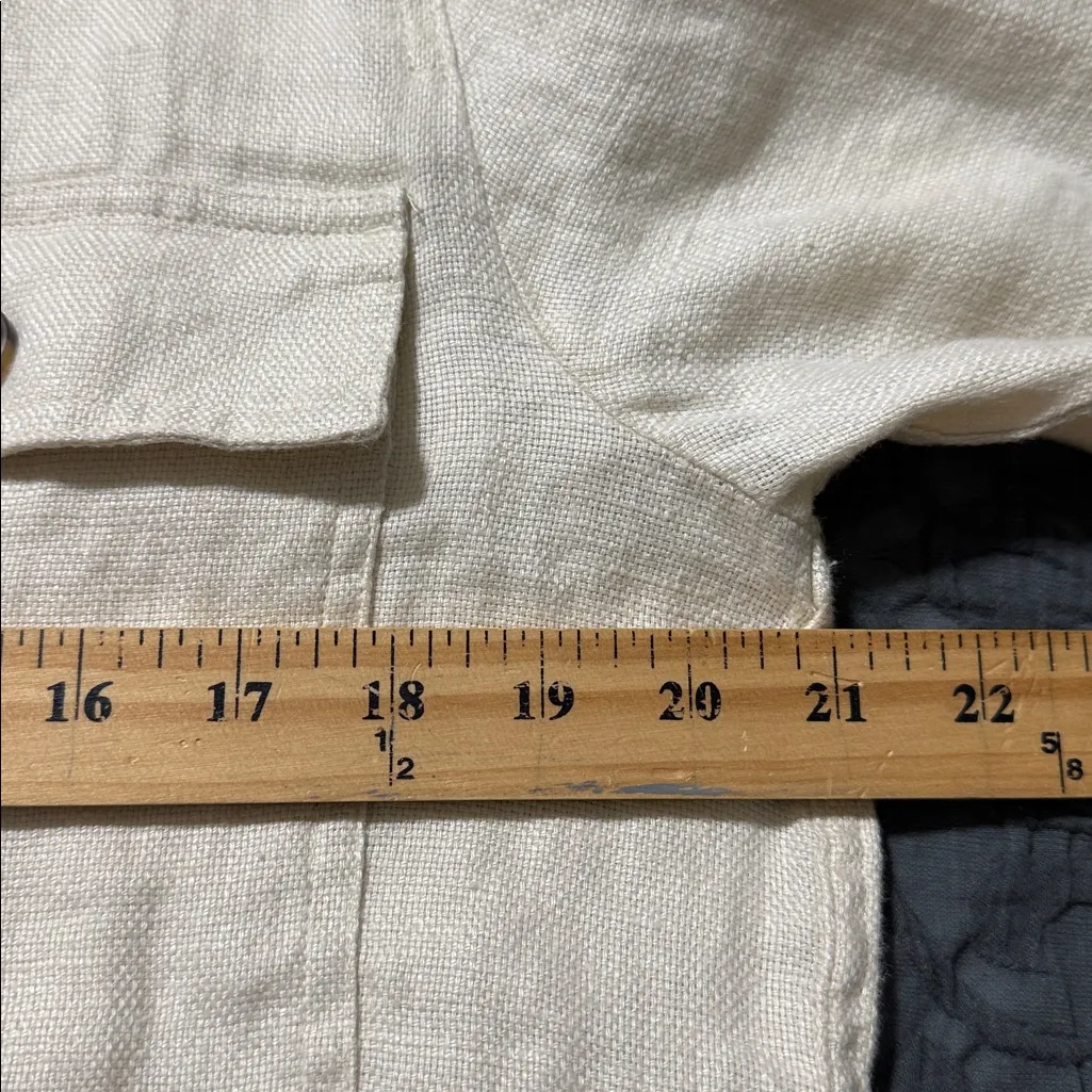 Joie 100% Linen medium Button Down Blouse Shirt Tunic Long Sleeve Beige Boho 3/4 - Image 4