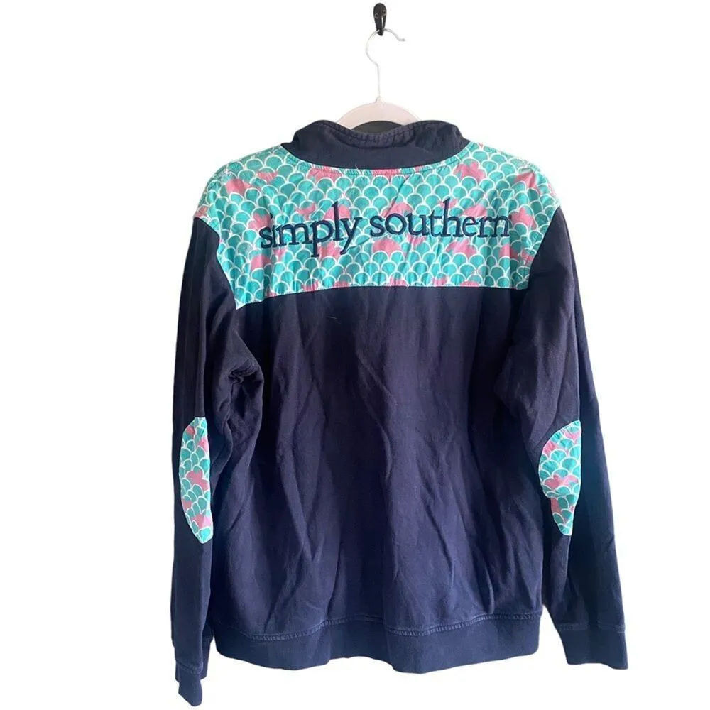 Simply Southern navy blue whale scales popover 1/4 half zip top - Image 2