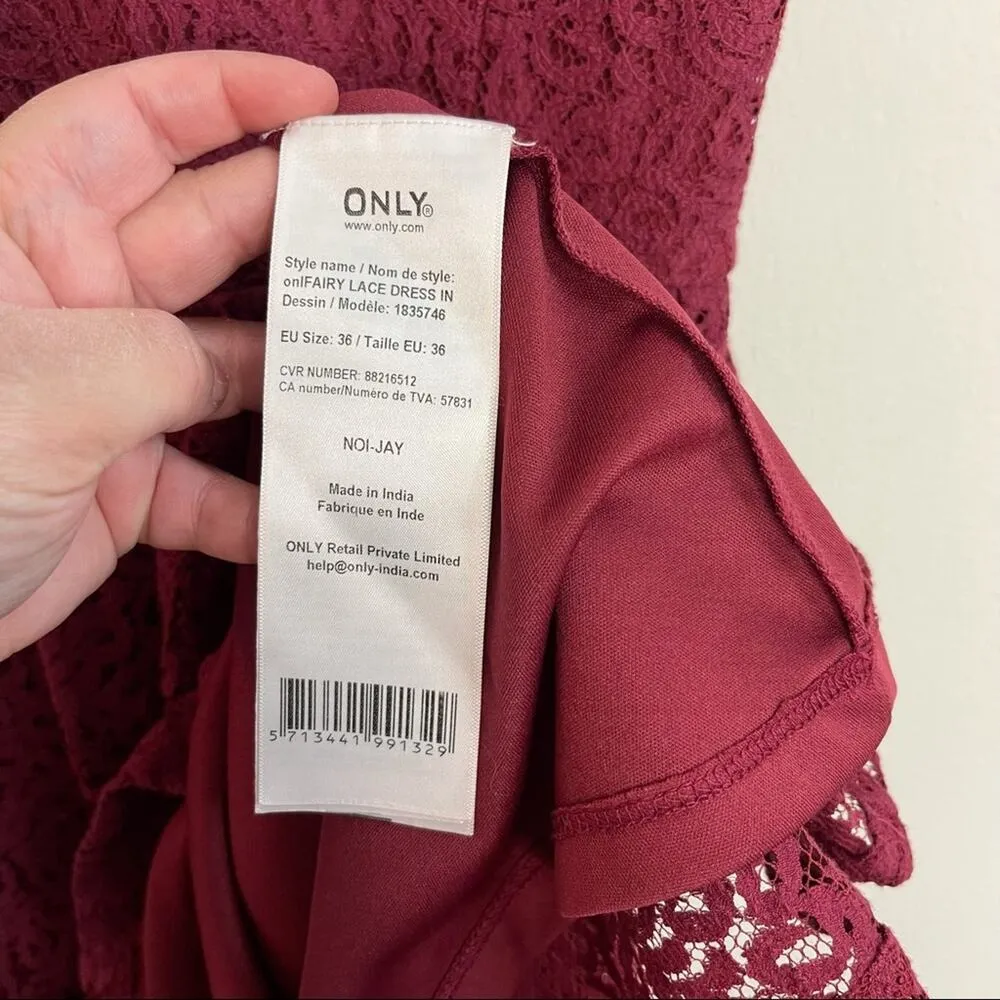 ONLY Our Story Fairy Lace Burgundy Dress - Image 9