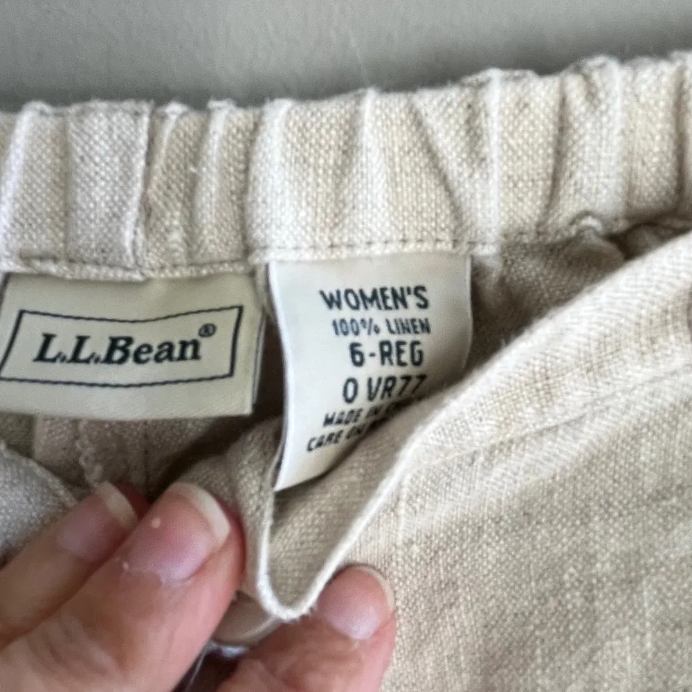 LL Bean 100% Linen Flowy Pants Size 6 Boho Casual Summer Beach Fall Tan - Image 3