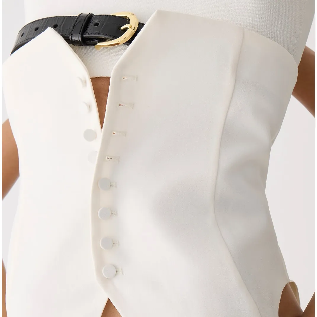 NEW J.Crew Slim Fit Tuxedo Suit Vest City Crepe Ivory Classic Minimalist US 4 - Image 2