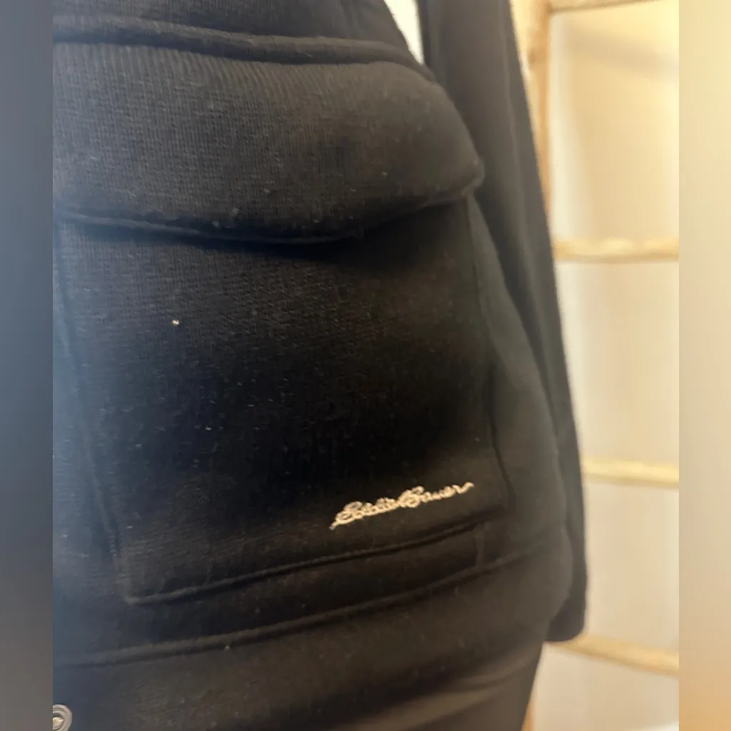 Eddie Bauer Women's Large Sweater Fleece Zip Snap Jacket Shacket Black - Image 6