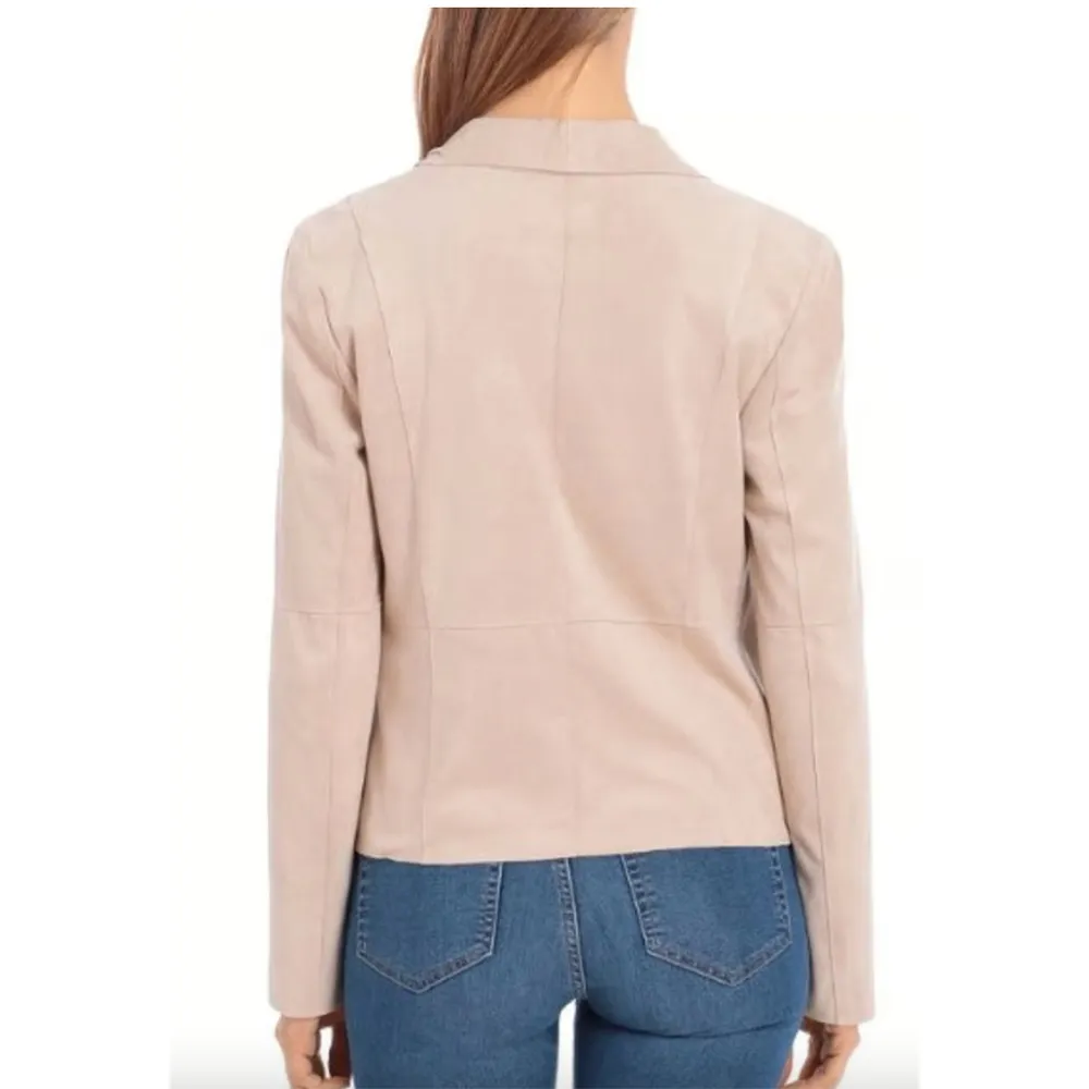 Bagatelle Faux-Suede Drape-Front Jacket Blazer‎ in Pink, Size Small - Image 11