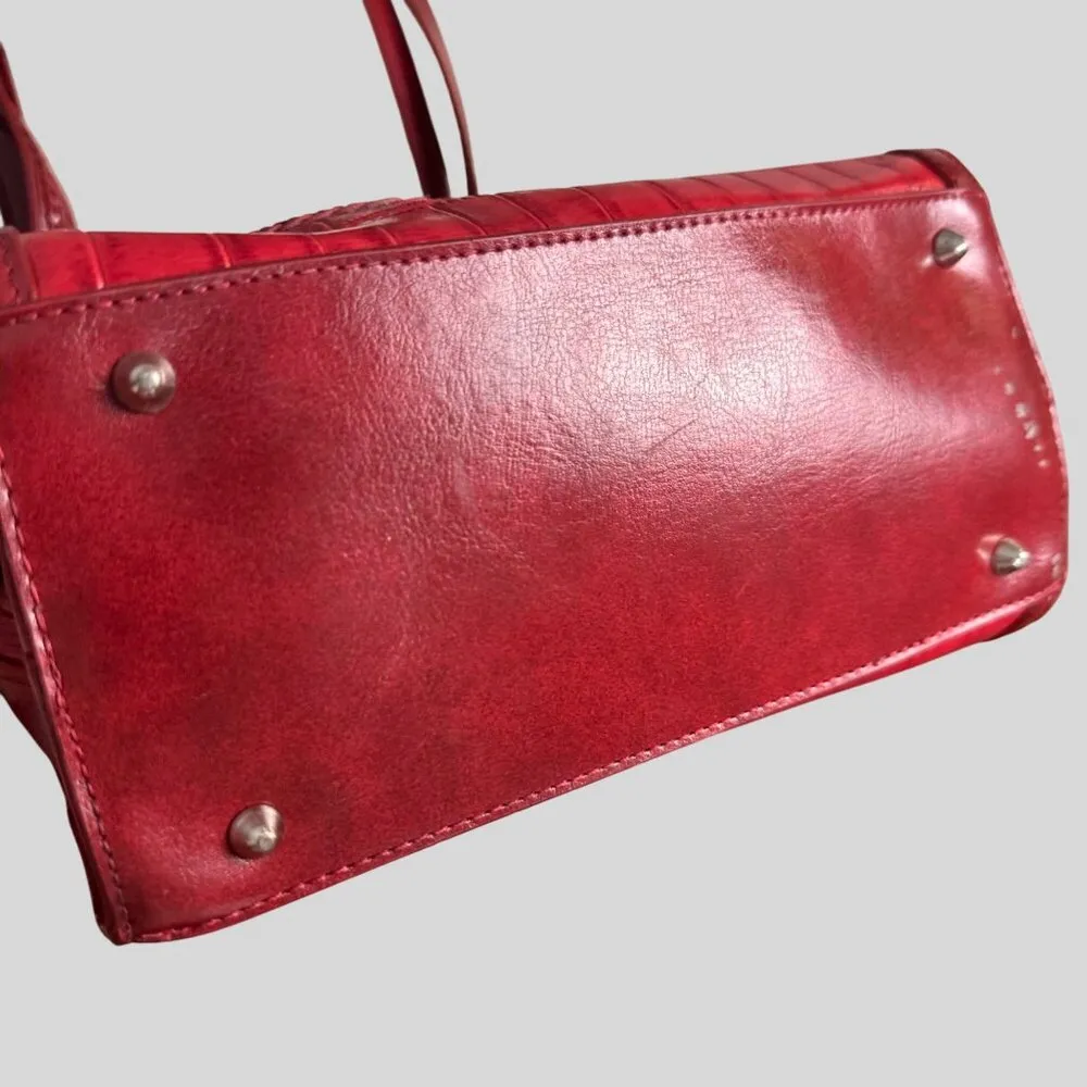 Marc Chantal Croc Embossed Faux Leather Handbag With Heart Accent Hardware Red - Image 7