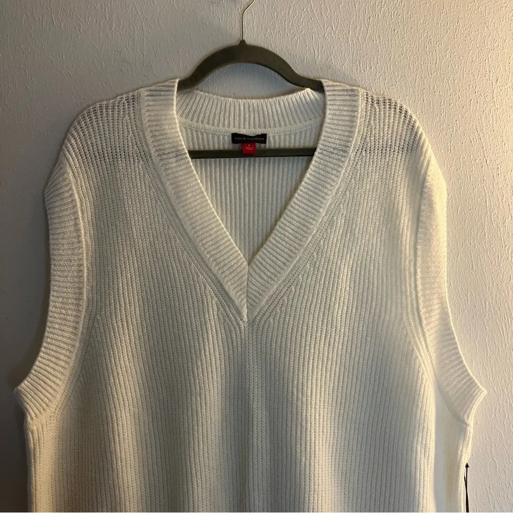 Vince Camuto Vest Sleeveless V-Neck Sweater Vest in Antique White Sz L NWT - Image 4