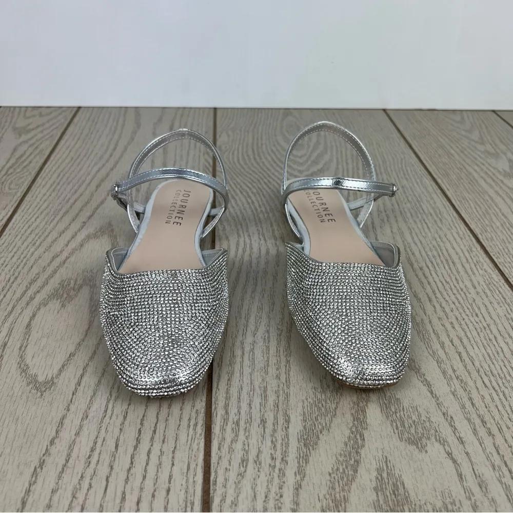 Journee Collection Nysha Formal Glitter Gem Material Flats 7.5 Silver $100 - Image 2