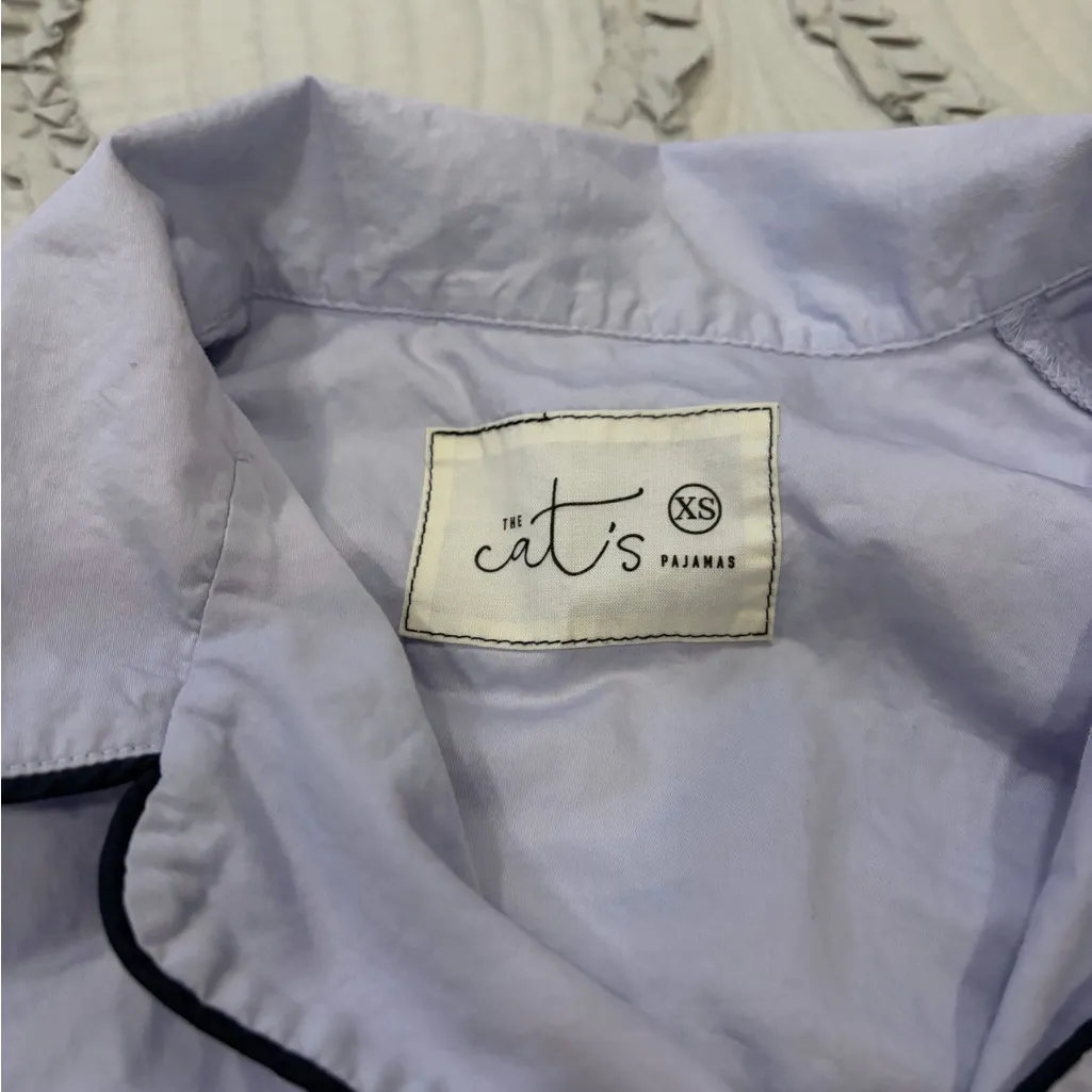 Light Blue Pajama Top with navy Accents Size XS - Image 2