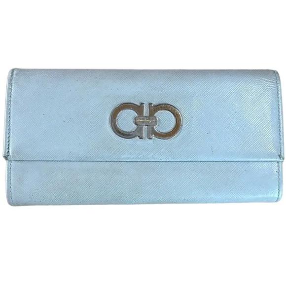 Salvatore Ferragamo Double Gancio Leather Continental Grey Wallet with COA - Image 2