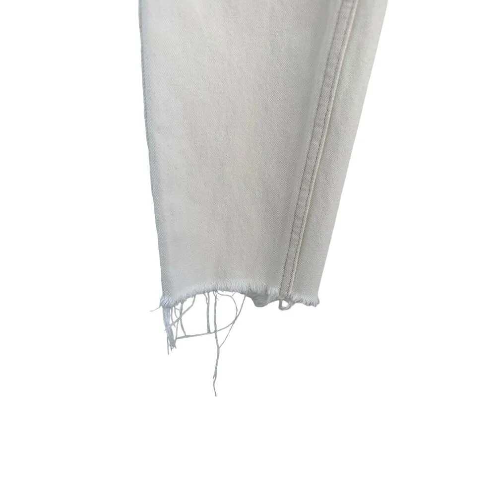 NEW Free People Crop Rigid Button Fly Rigid Raw Hem Slim Ivory White Jeans 27 - Image 8