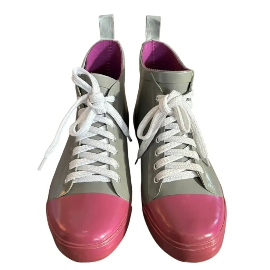 VTG 90's LA Gear Sneaker Rain Boots Sz 7 Lace Up Galoshes Gray Purple - Image 3