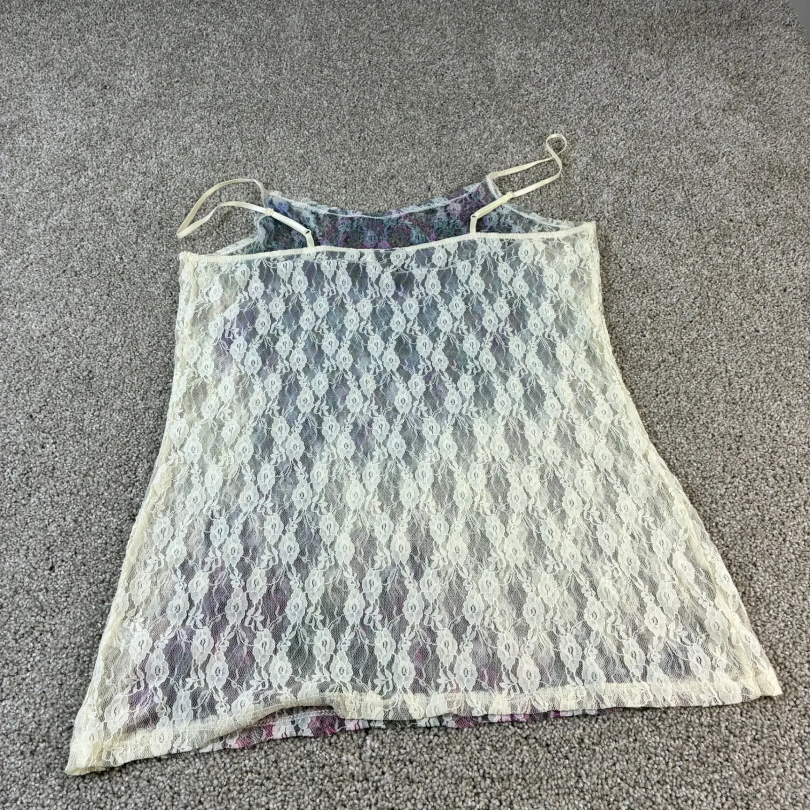 Weavers Floral Lace Cami Tank Top Womens Sleeveless‎ Layering Top Y2K Retro Boho Tan Size L - Image 2