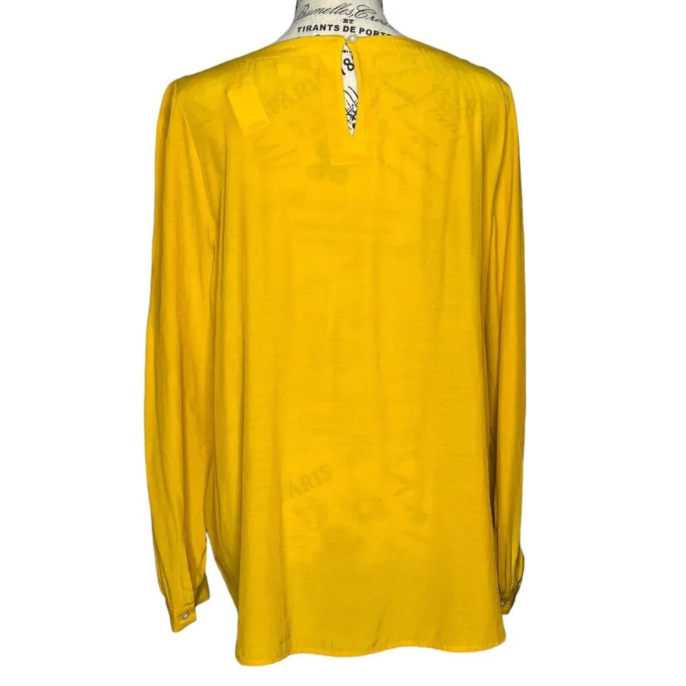 Loft LARGE Keyhole Back Round Neck Button Cuff Long Sleeve Round Hem Blouse - Image 5