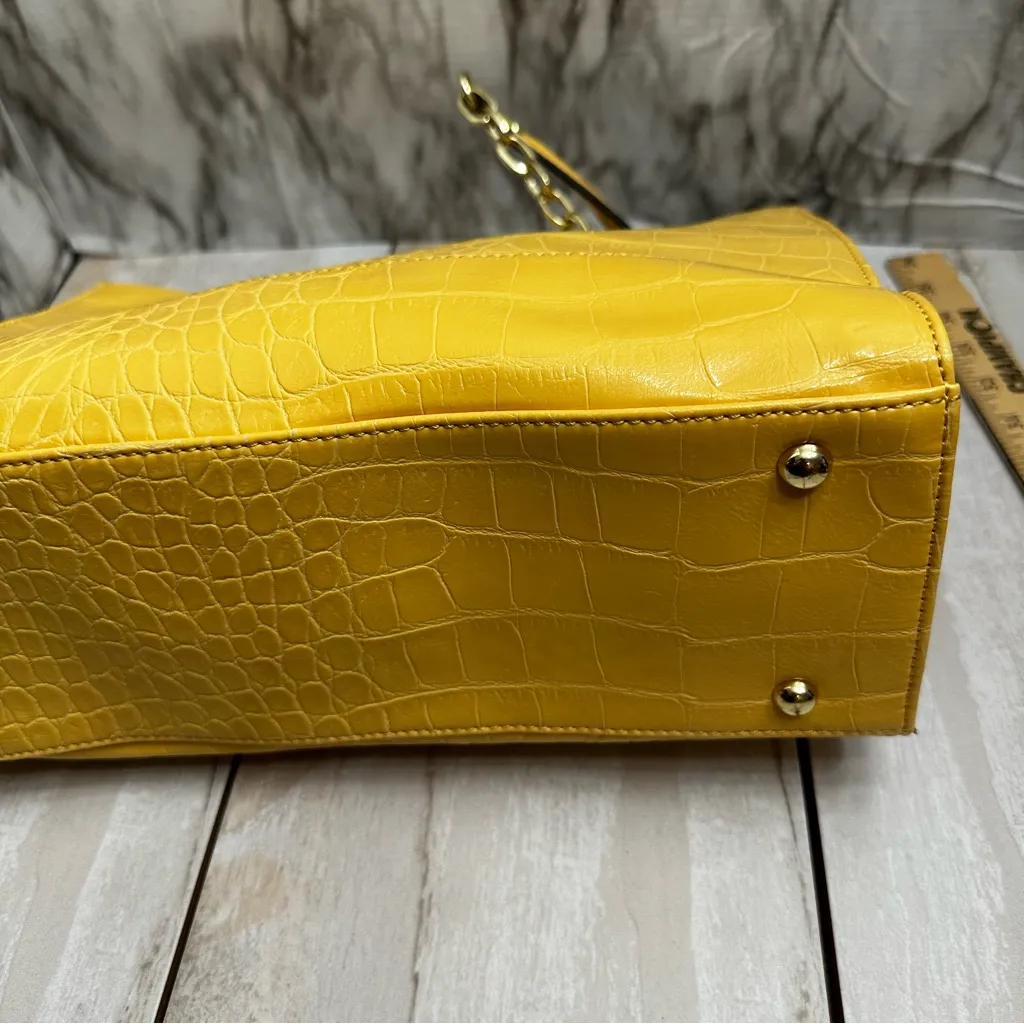 Anne Klein Vibrant Yellow Croc-Embossed Tote Gold Hardware Chain Handle Vibrant - Image 7