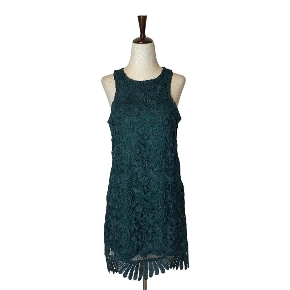 Lovers + Friends Green Lace Sleeveless Round‎ Neck Caspian Shift Dress Size S - Image 3