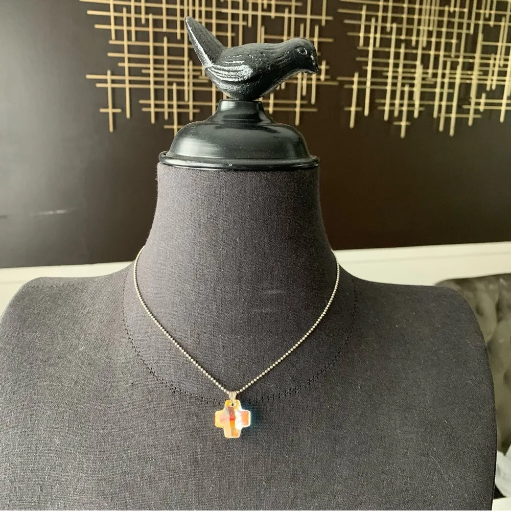 aurora borealis Cross Pendant Necklace Sterling Silver 925 16 - Image 8