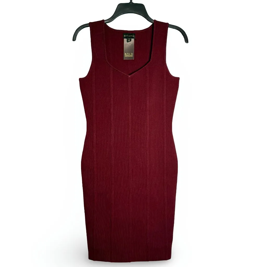 Bold Elements Sleeveless Bodycon Knit Dress Womens S Burgundy Wine Stretch NWT - Image 2