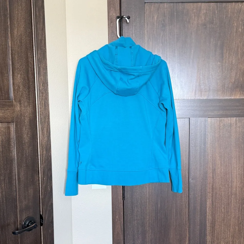 Athleta Women’s Zip Up Thumb Hole Sleeve Fleece Lined Hoodie Blue Size Large - Image 2