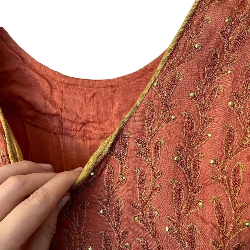 Cultural peach sequin tunic sleeveless summer top dress indian style outfit Orange Size M - Image 4