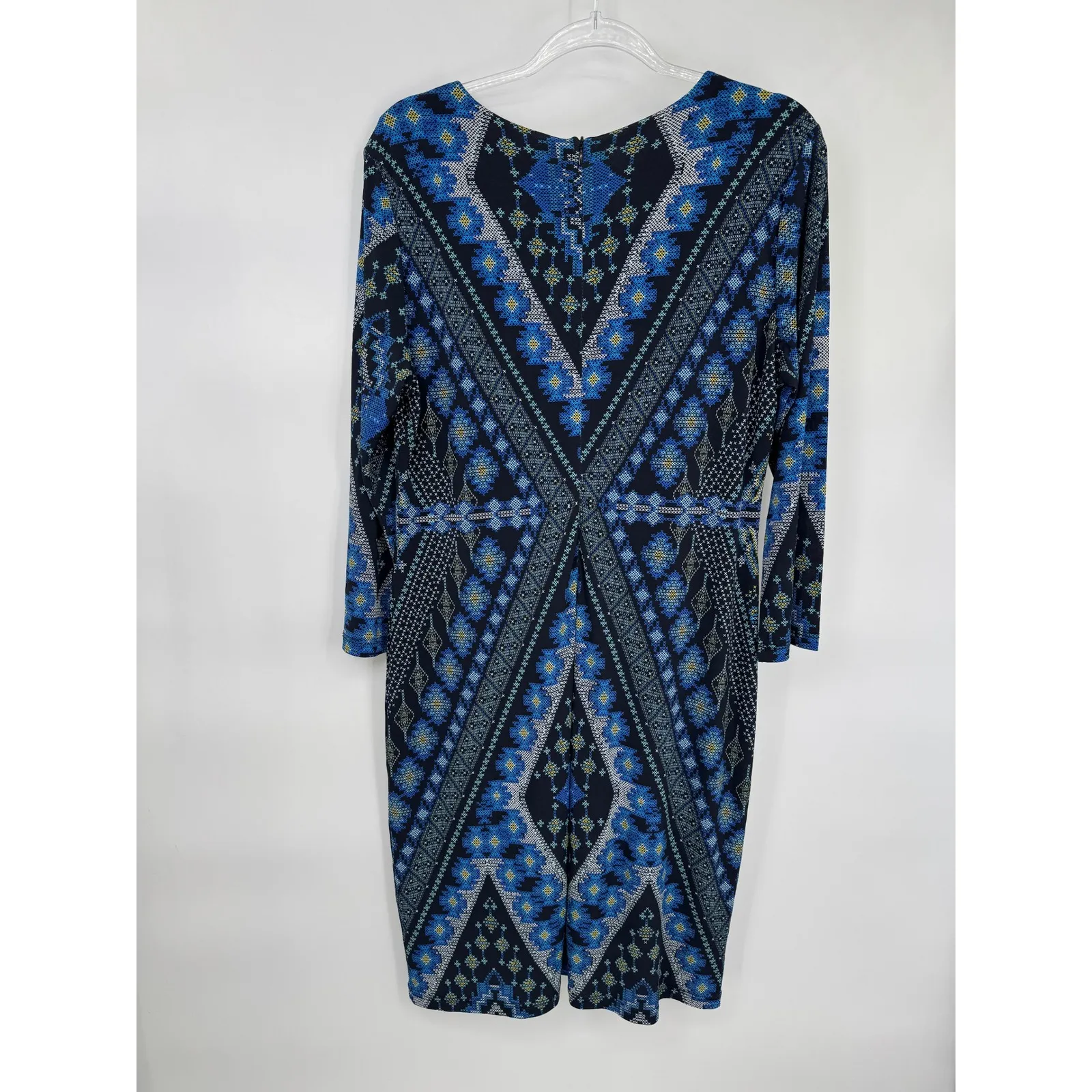 Karen Kane Geometric Print Long Sleeve Dress Womens XL Blue Black Polyester - Image 2