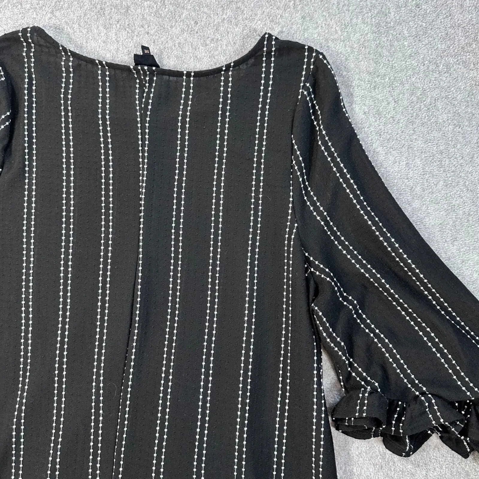 W5 Stitched Stripe Top Women's 1XL Black/White Ruffle 3/4 Sleeve Round Neck - Image 8