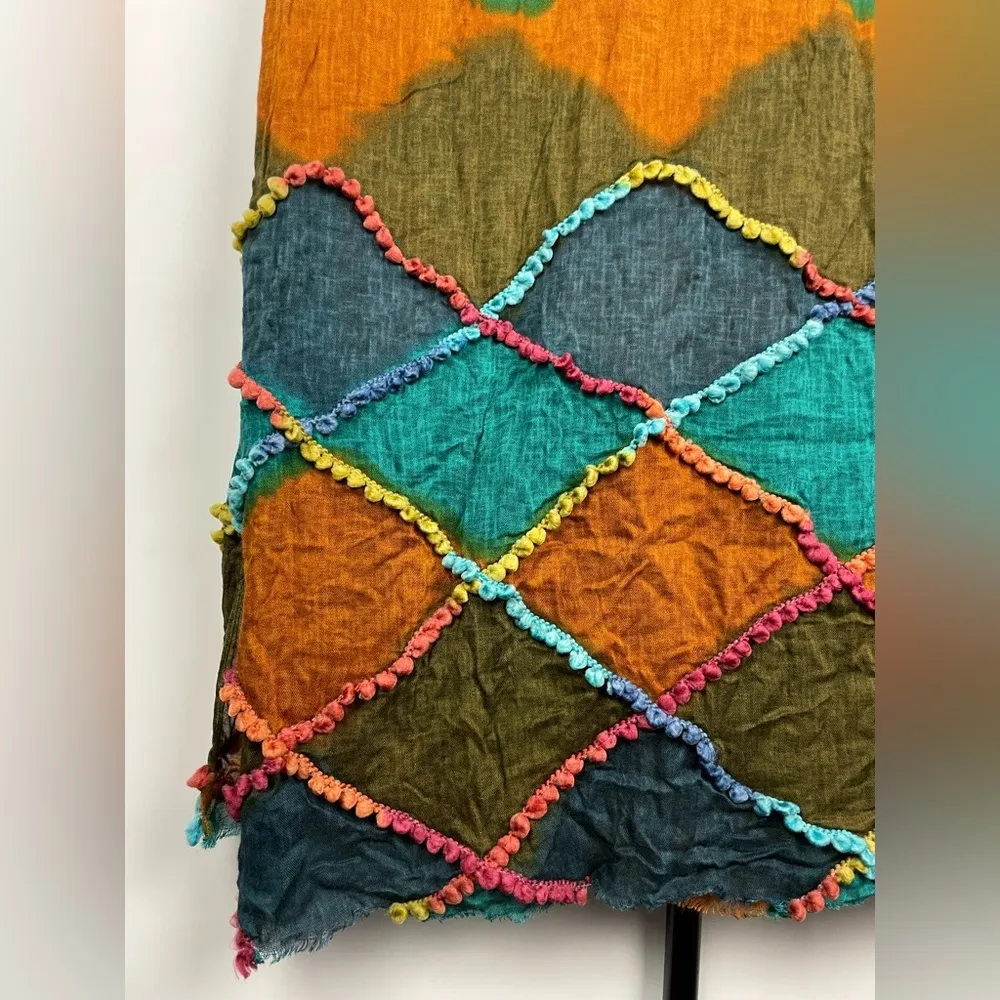 Chico's Chico’s Multicolor Diamond Print Patchwork Pom Pom Rectangular‎ Scarf - Image 8