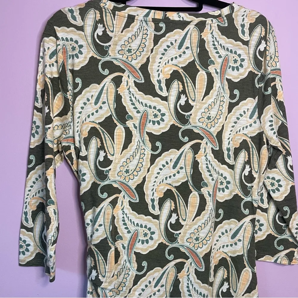 Chico's Green Paisley Printed Side-Tie Cotton Modal Slub Dress Size 8 - Image 10