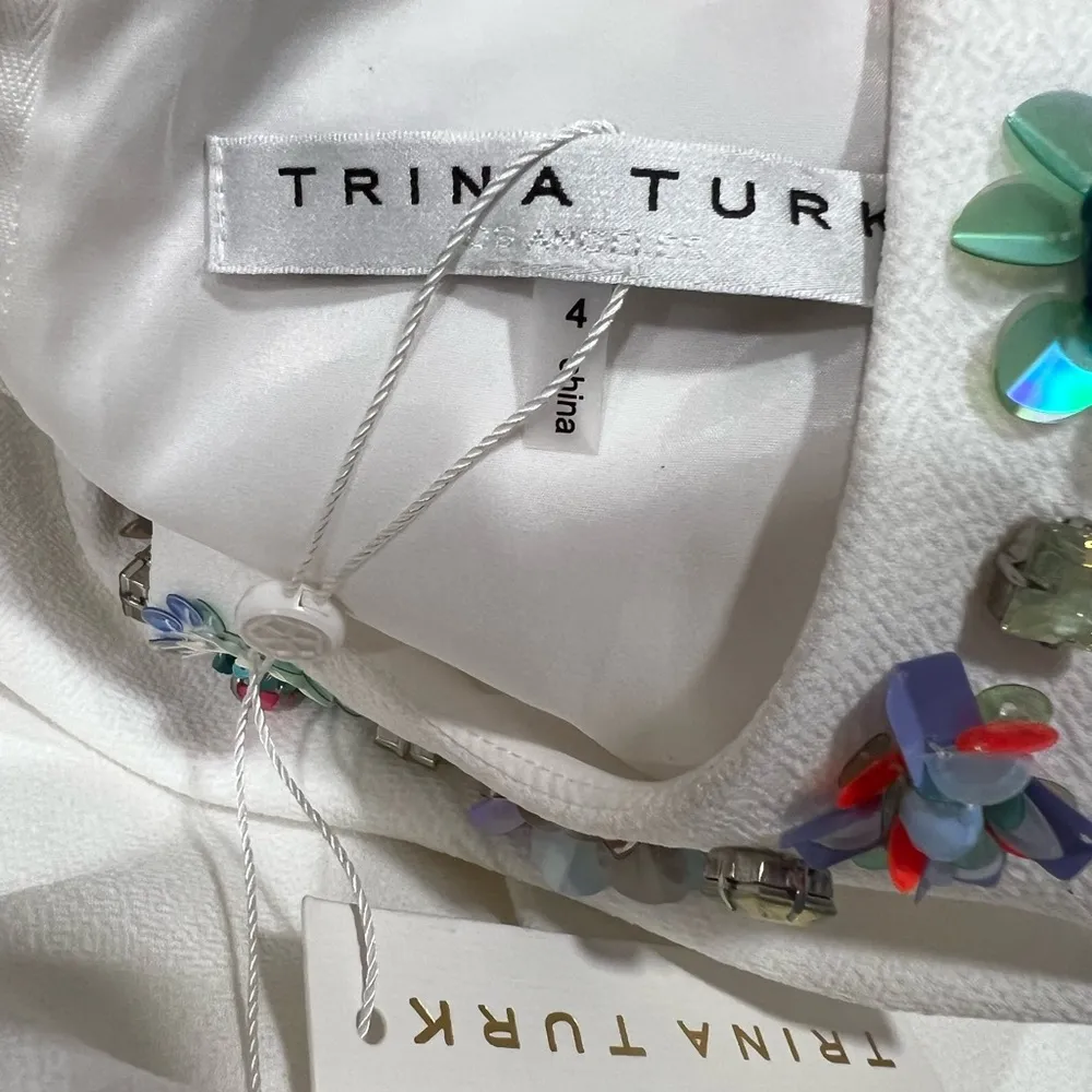 NWT TRINA TURK Fizz Ruffled Jewel Embellished White Mini Dress Sz 4 - Image 8