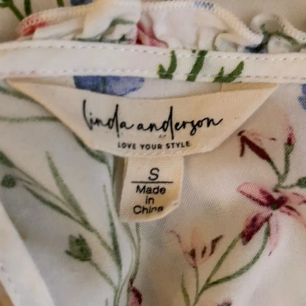 Linda Anderson Womens Small Floral Maxi Sun Dress Garden Boho Cottage Country White - Image 7