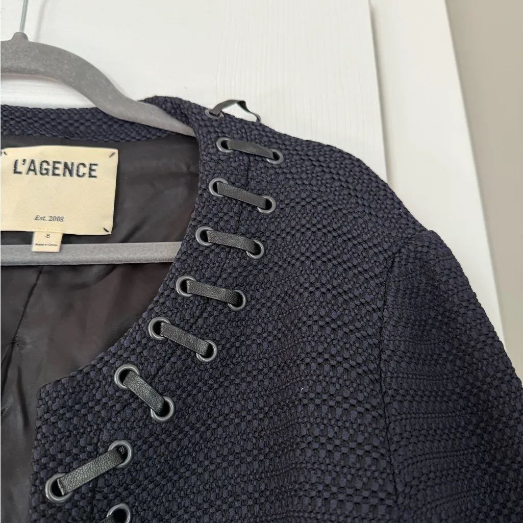 L'Agence Leather Detail Military Textured Blazer Jacket Edgy Unique Grunge - Image 4