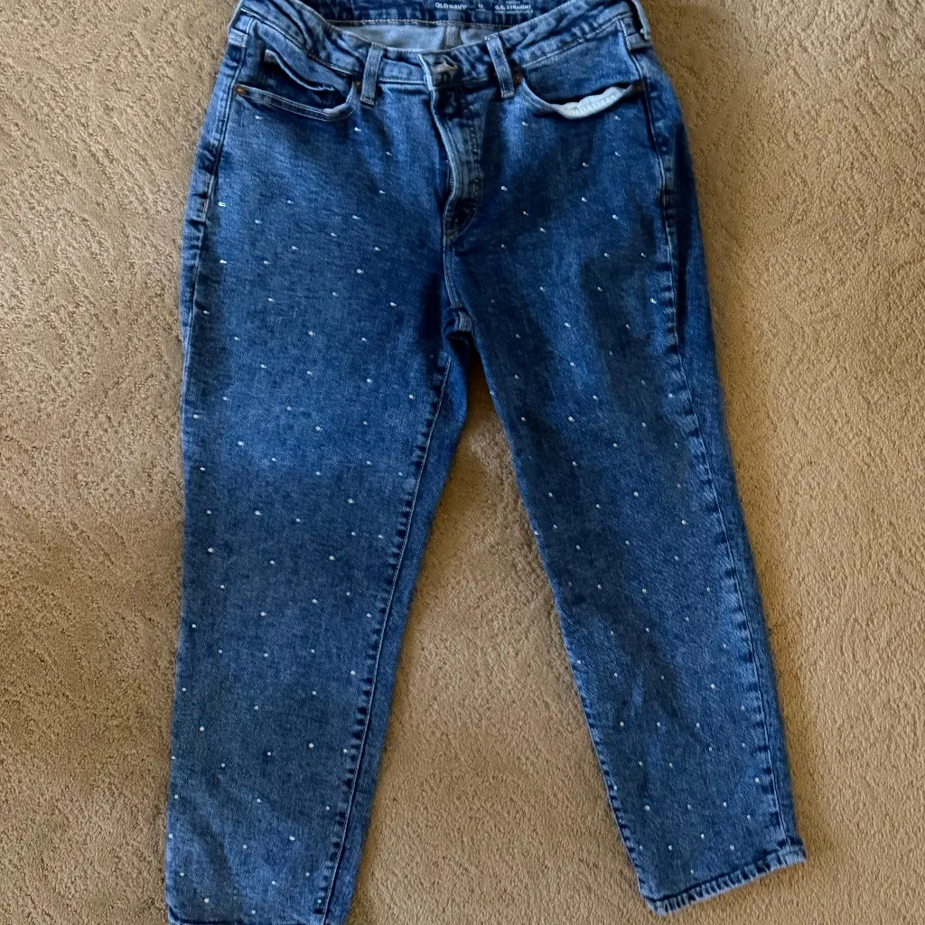 Old Navy High Waist OG Straight Rhinestone Embellished Ankle Jeans Size 12 P - Image 3
