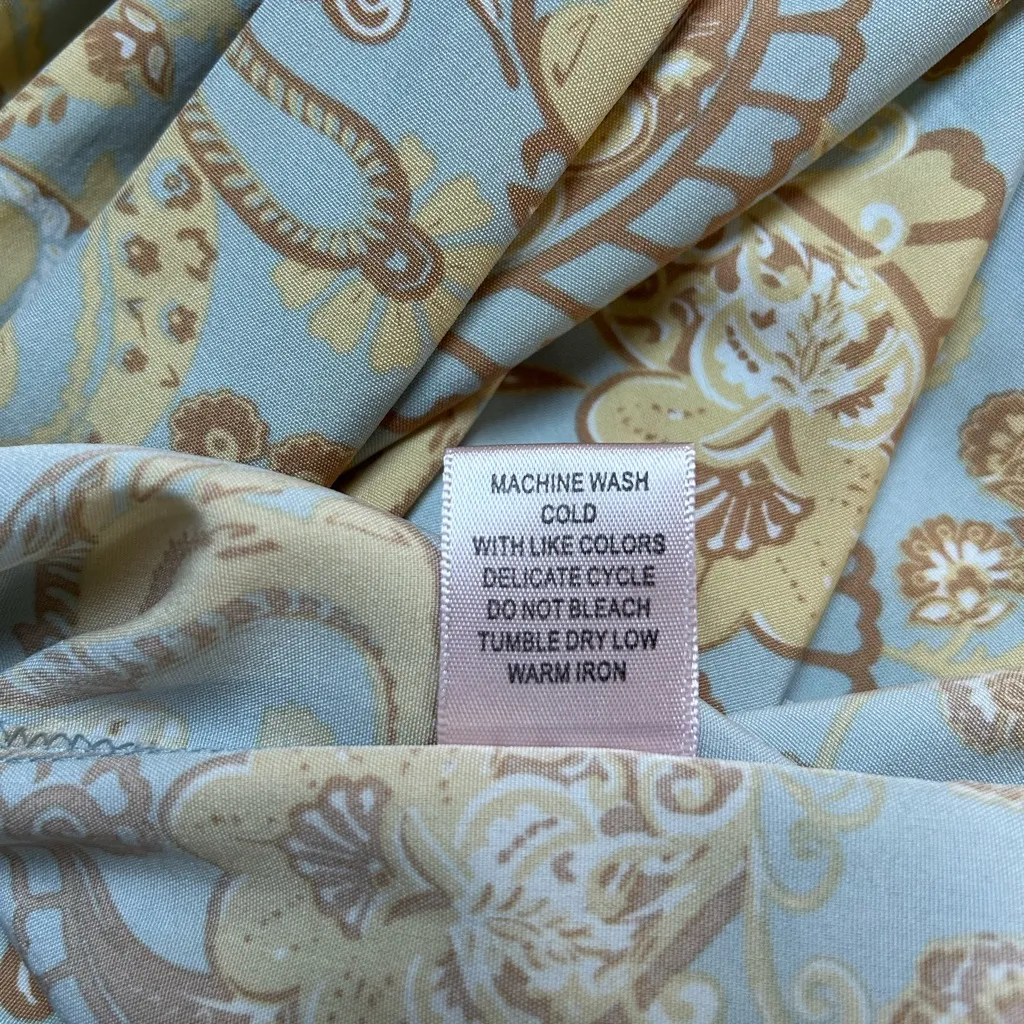 Dizzy Lizzy paisley empire waist A line midi dress tie front and puff sleeves L Blue Size L - Image 10