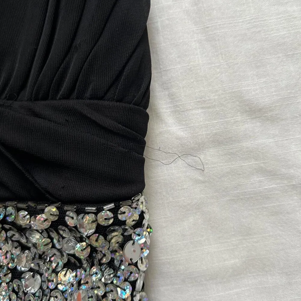 Y2K My Michelle black strapless dress sequined waistband handkerchief hem skirt - Image 5