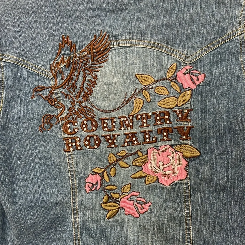 Vintage Y2K Country Royalty Studded Embroidered Bling Rhinestone Denim Top Sz S - Image 6