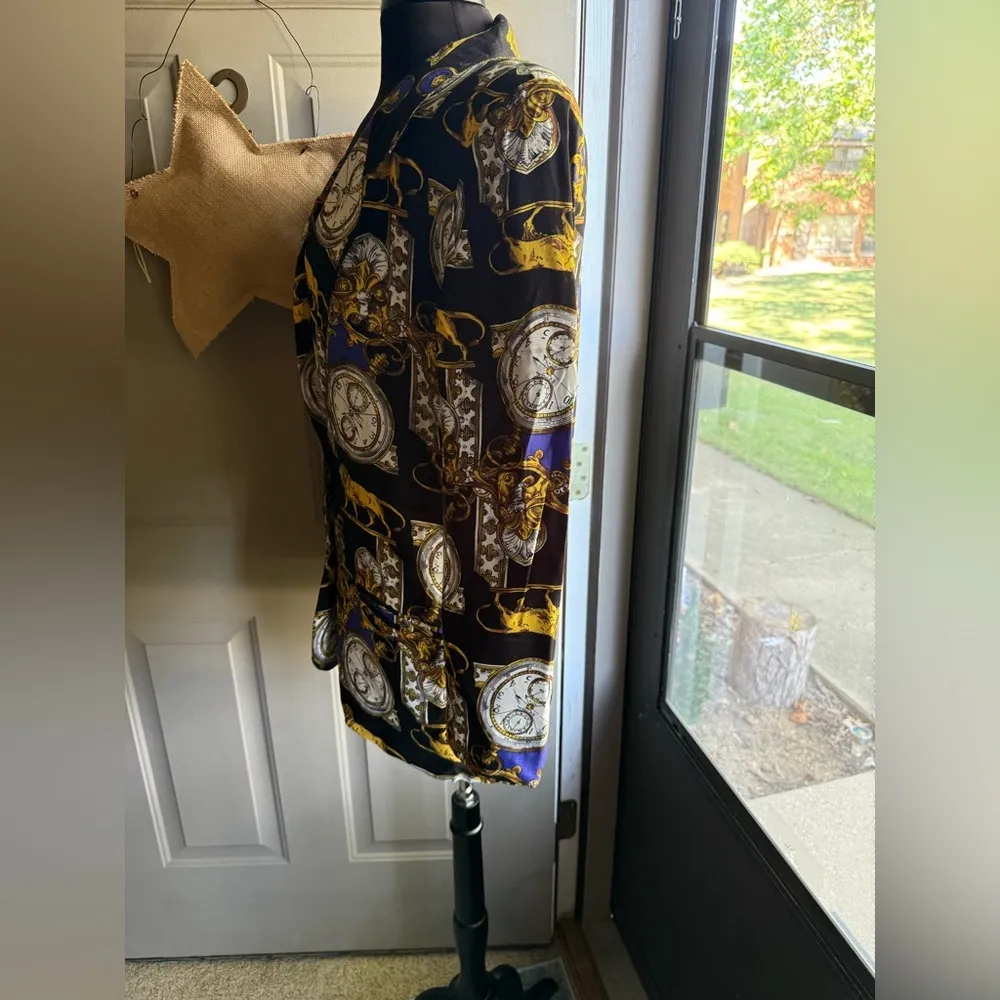 Vintage Patina International lions of time motif oversized blazer, size small Gold - Image 8
