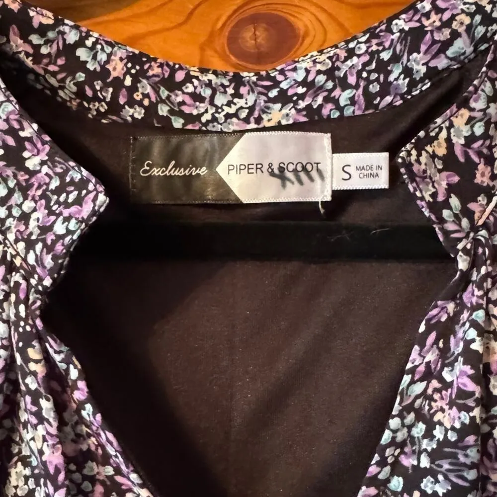 Piper & Scoot Maxi tiered dress ditzy floral Prarie baloon sleeve Lined Blue - Image 4