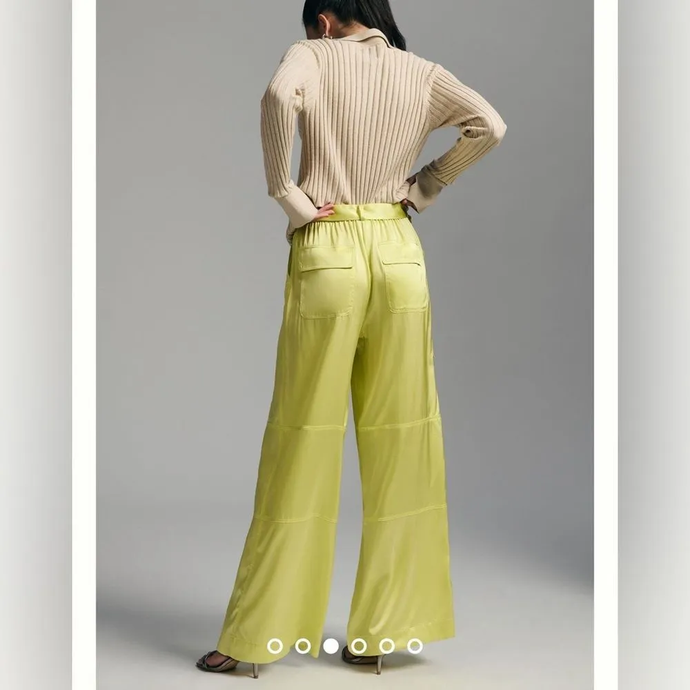 Anthropologie Hutch Satin Chartreuse Utility Pant NWT Size XS - Image 4