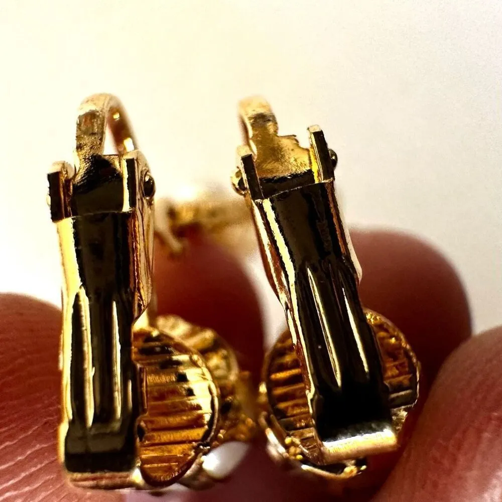 Gold tone faux pearl chain drop clip on earrings - Image 5