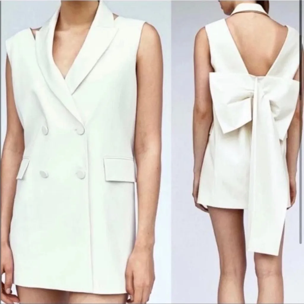 Zara Short waistcoat dress with lapel collar with voluminous back bow  NEW - Image 8